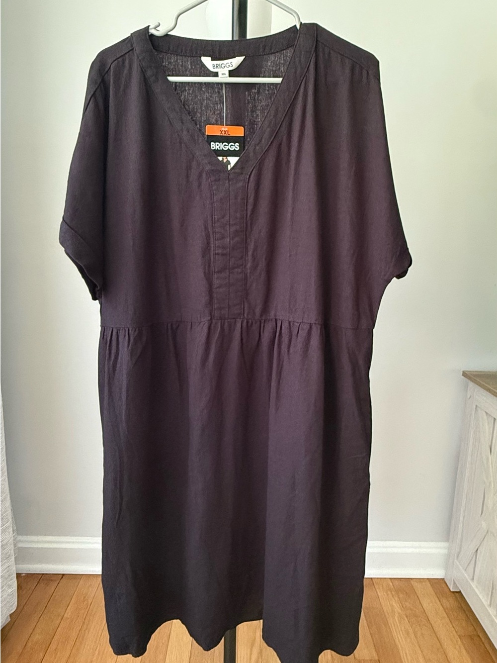 BRIGGS Black Linen Blend V Neck Shift Dress XXL NWT Pockets - Picture 2 of 8